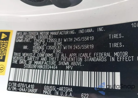 2019 Toyota Highlander Limited z USA, uszkodzony, nr VIN 5TDDZRFH8KS934464